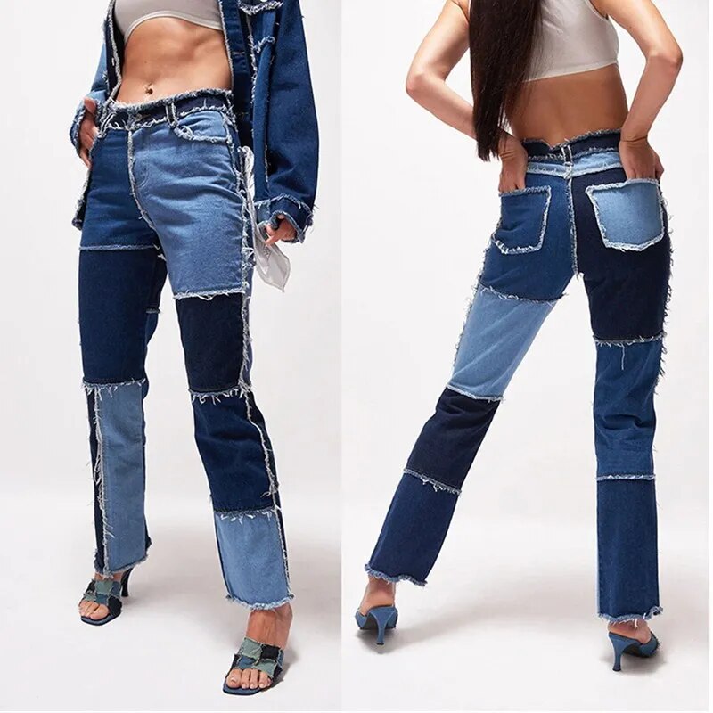 High Street Variegated Patchwork Jeans