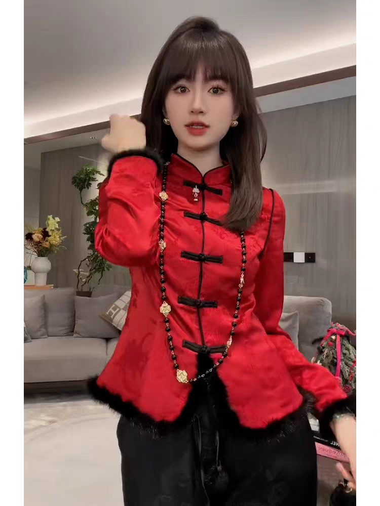 Chinese Style Red Shirt Autumn and Winter Battle Robe