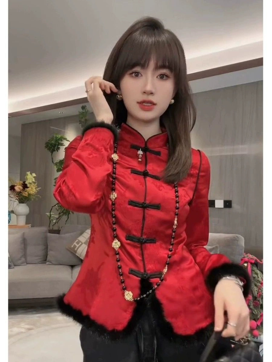 Chinese Style Red Shirt Autumn and Winter Battle Robe