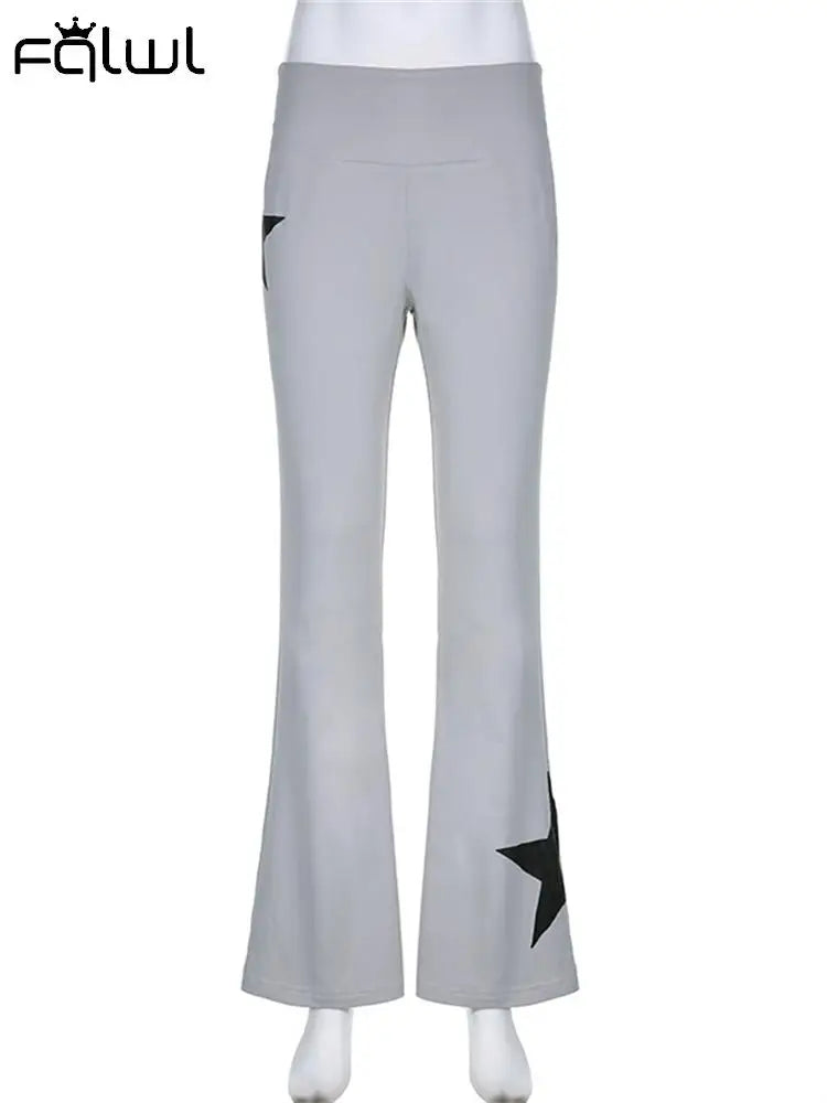 Gray Star Print Flared Pants