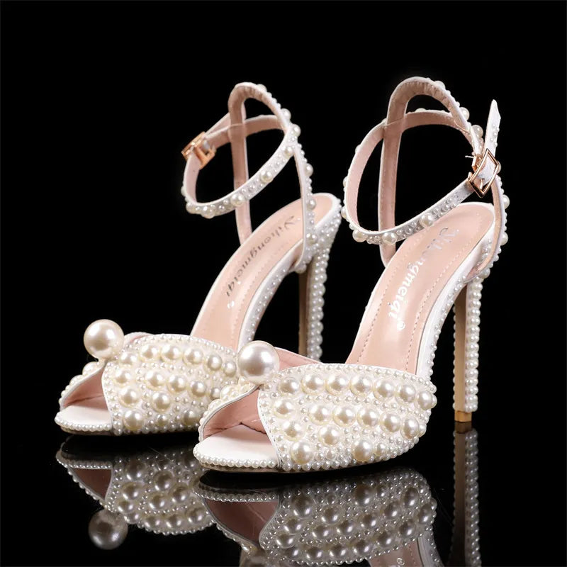Pearl Studded Luxury Peep Toe High Heel