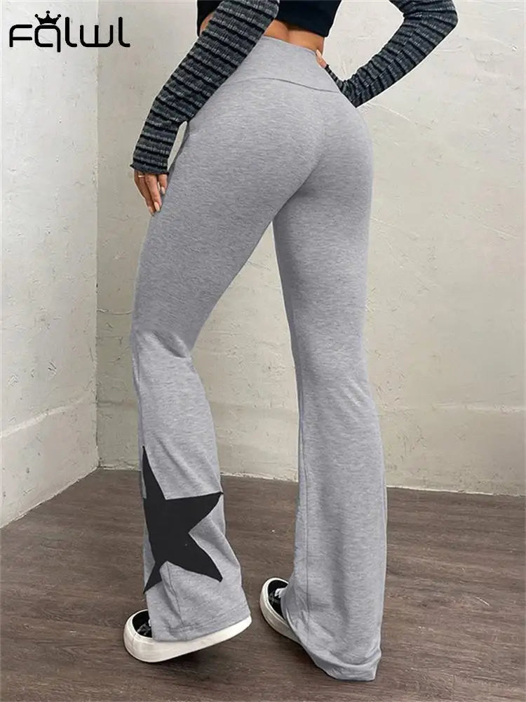Gray Star Print Flared Pants