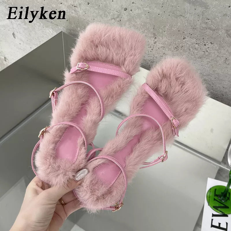 Fur Fuzzy Sandal Heels