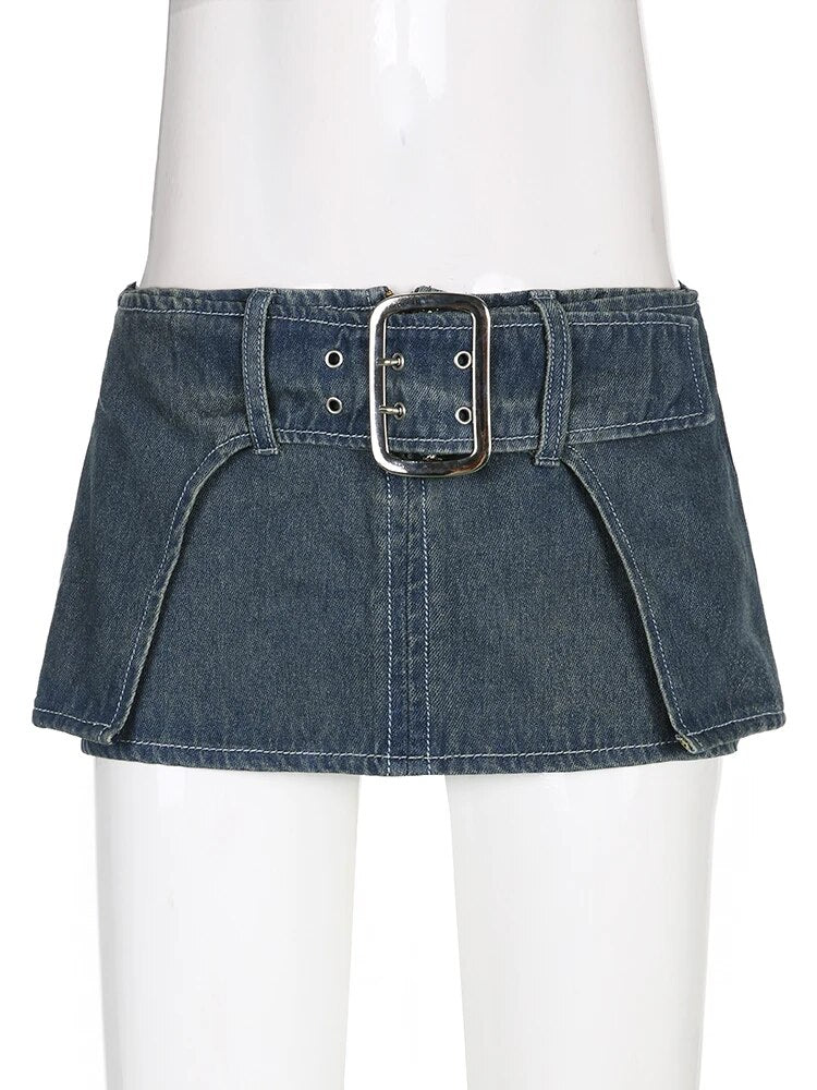 Super Short Jean Belted Skirt