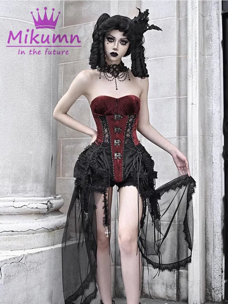 Gothic Lace Strapless Velvet Corset