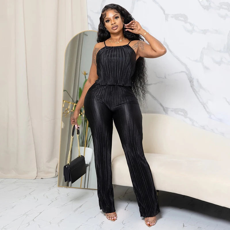 Solid Pleating Cami Trouser Suits